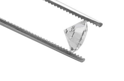 Tweezers with beautiful shiny diamond isolated on white