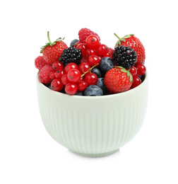 Mix of berries in bowl isolated on white