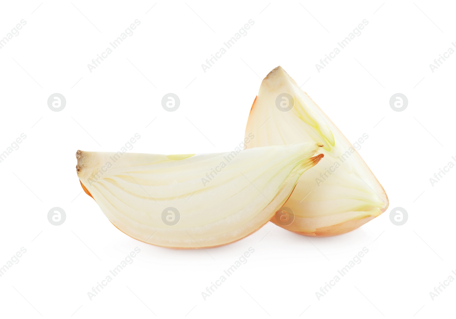 Photo of Pieces of fresh onion isolated on white