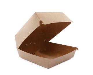 Photo of Empty paper box on white background. Container for food