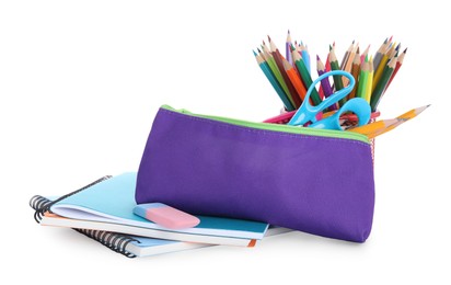Photo of Many different school stationery isolated on white