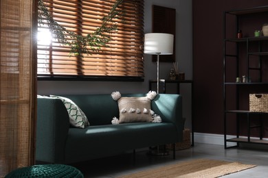 Photo of Stylish room decorated with beautiful eucalyptus garland