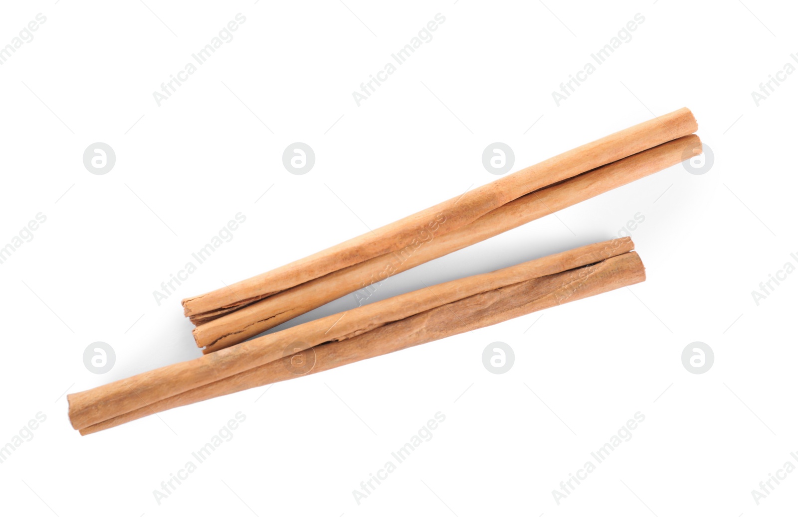 Photo of Aromatic cinnamon sticks on white background, top view