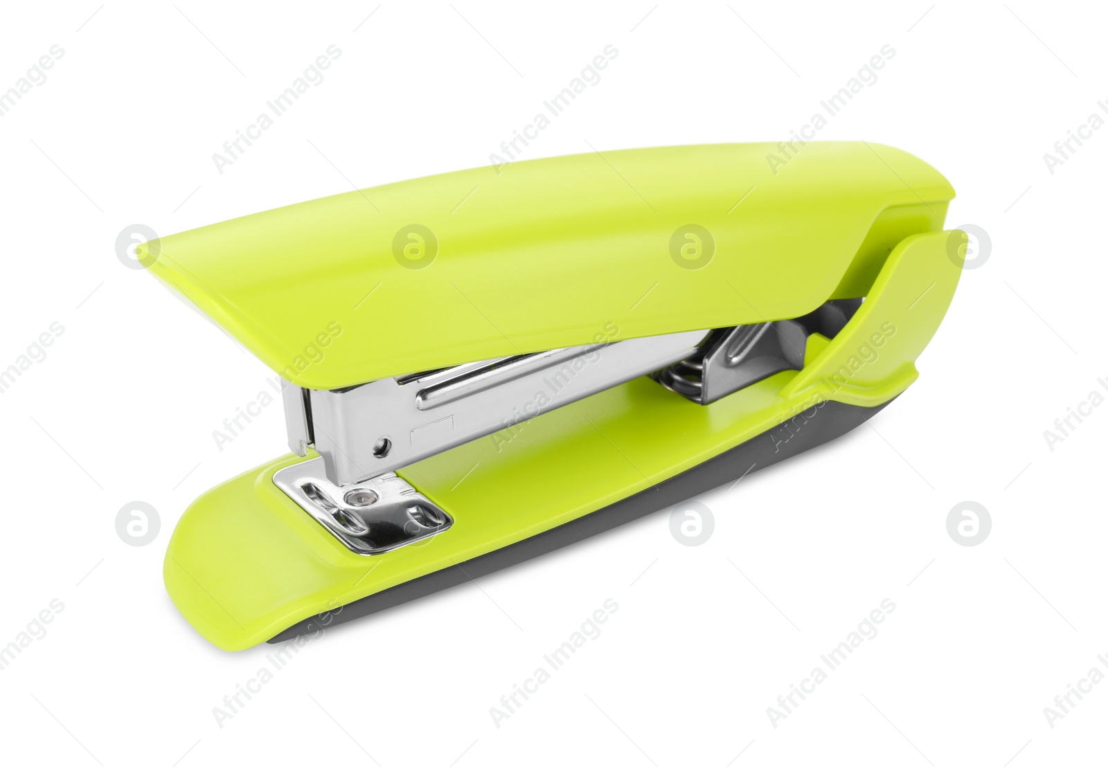 Photo of One new light green stapler isolated on white