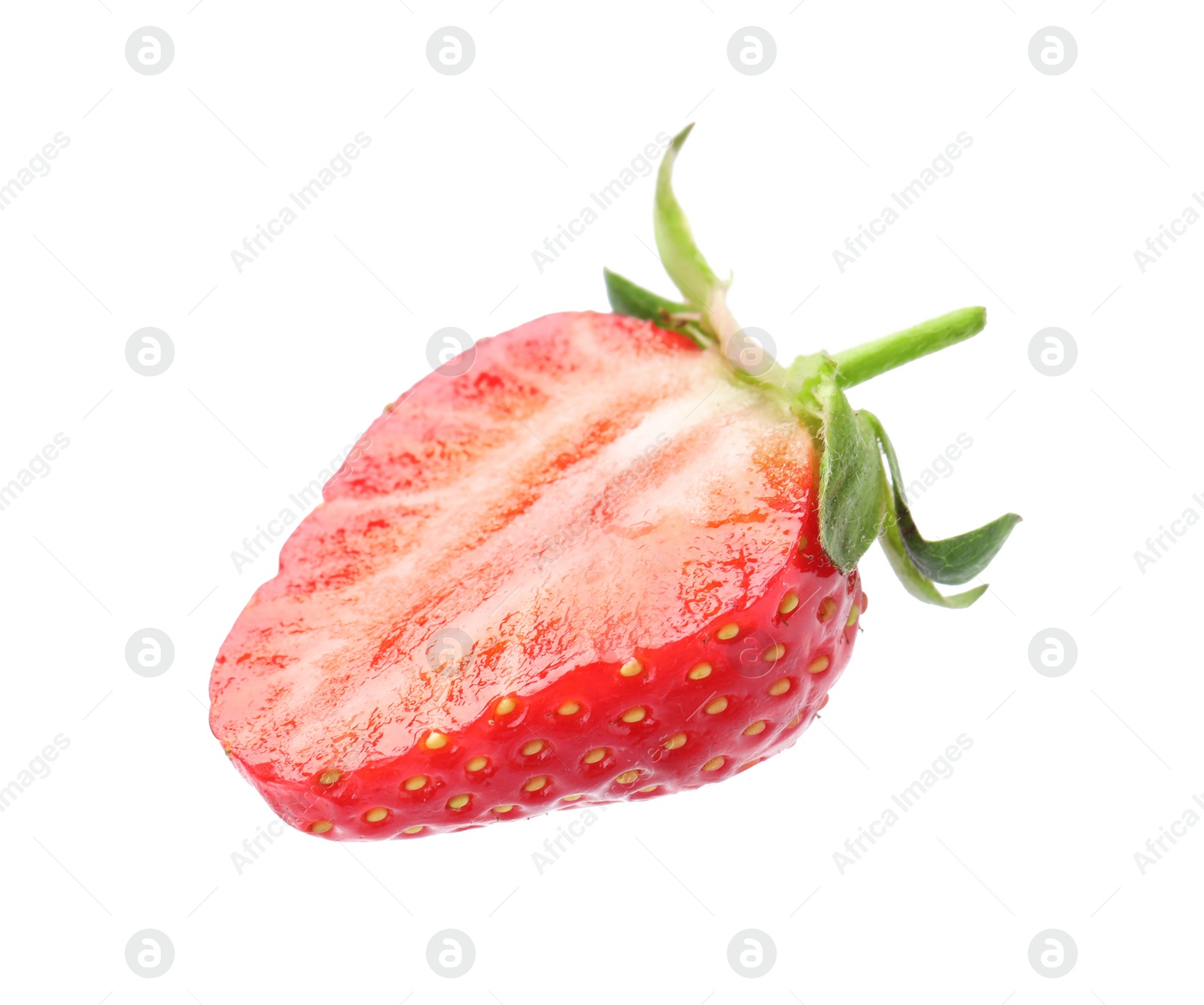 Photo of Half of ripe strawberry isolated on white