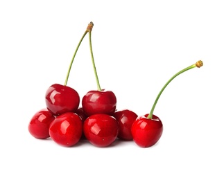 Sweet red cherries on white background