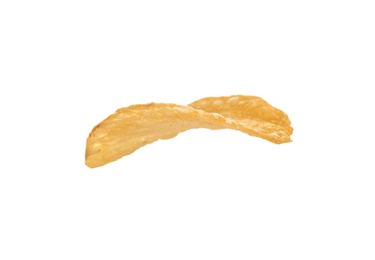 Tasty crispy potato chip on white background