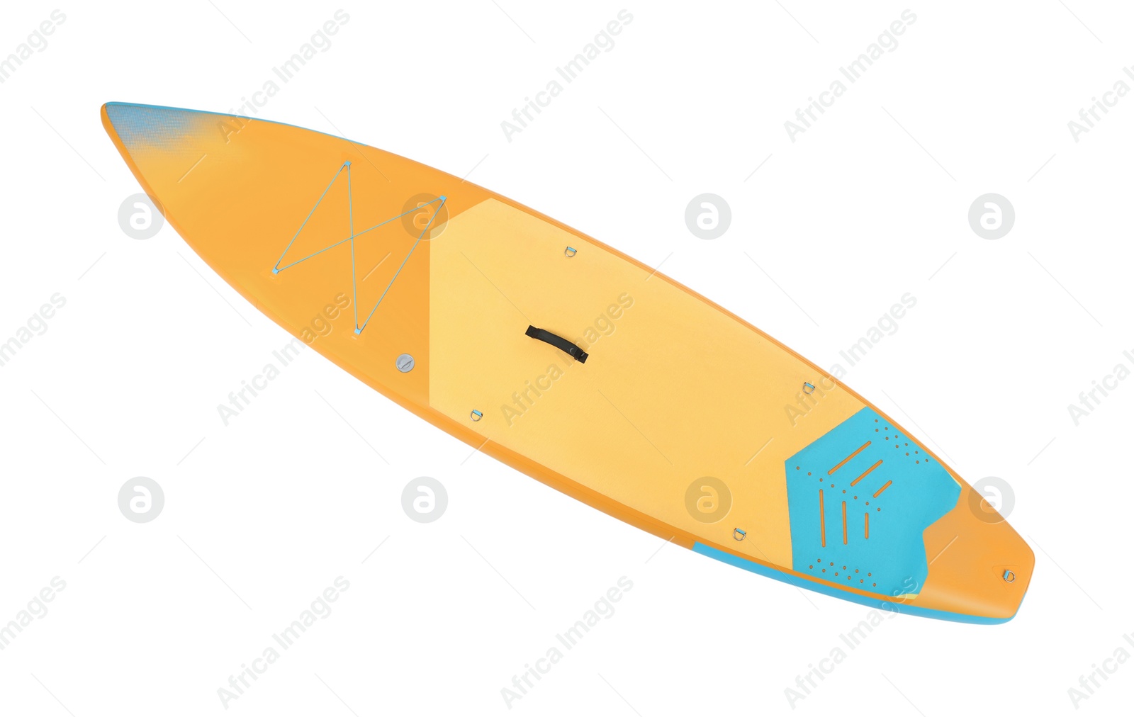 Photo of One SUP board isolated on white, top view. Water sport