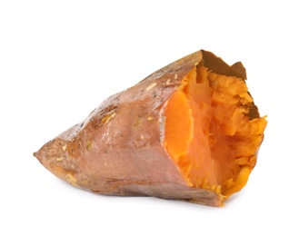 Piece of baked sweet potato on white background