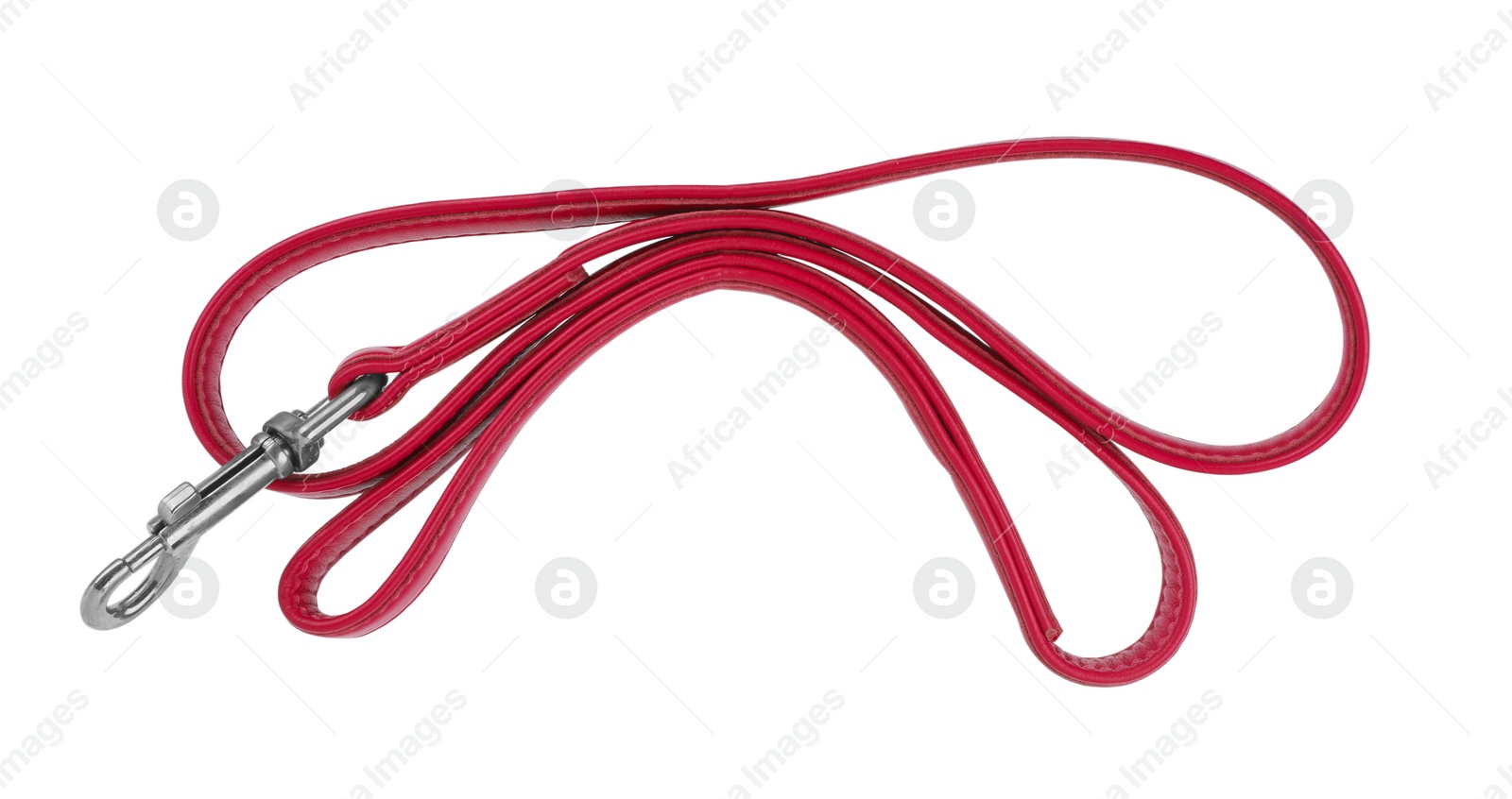 Photo of Red leather dog leash isolated on white
