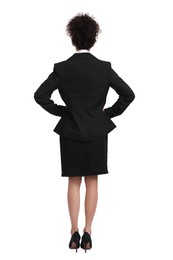 Photo of Businesswoman in suit on white background, back view