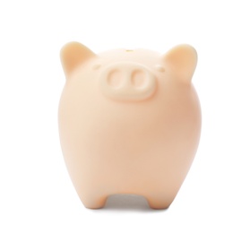 Photo of Cute piggy bank on white background. Money saving