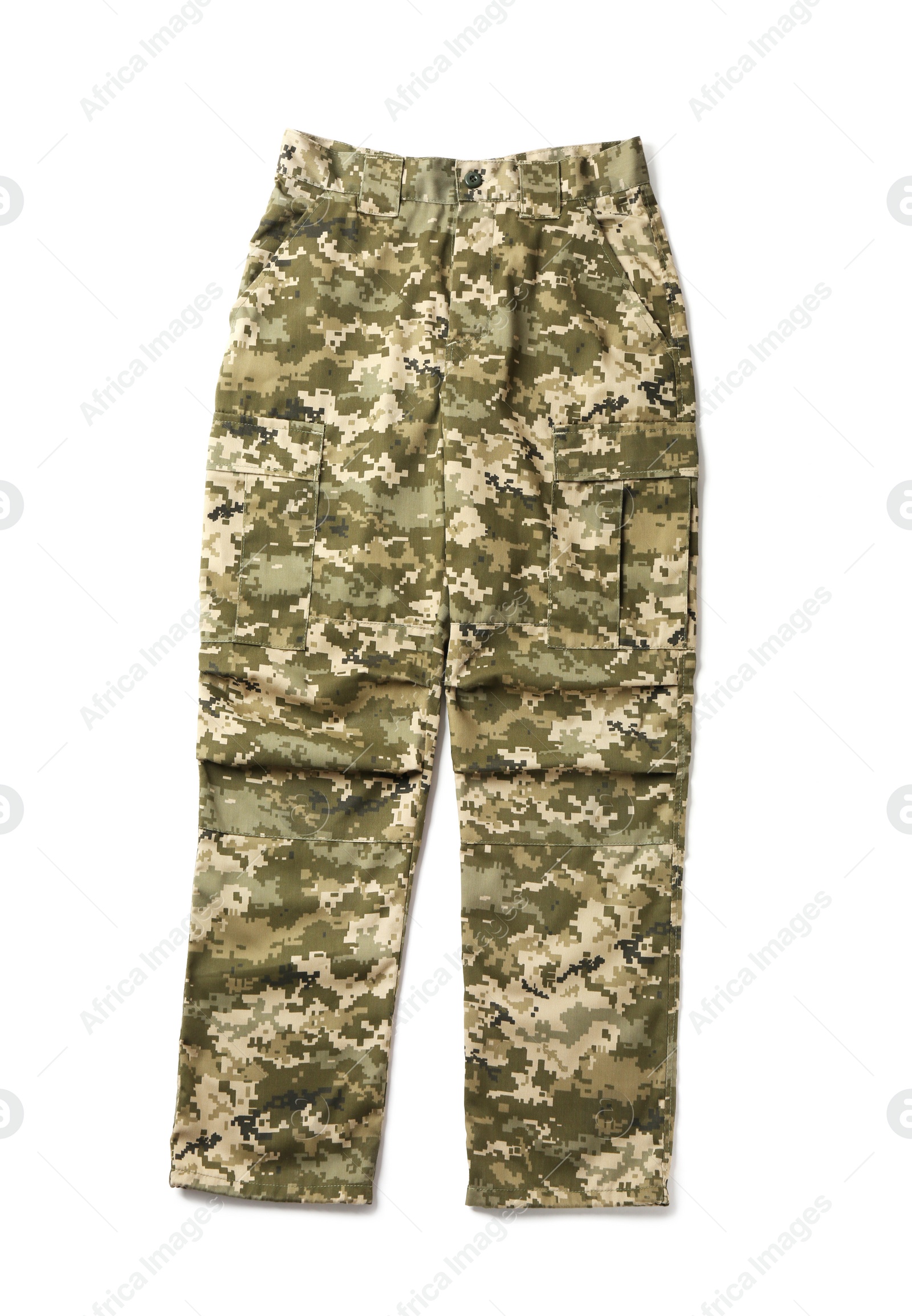 Photo of Military trousers on white background