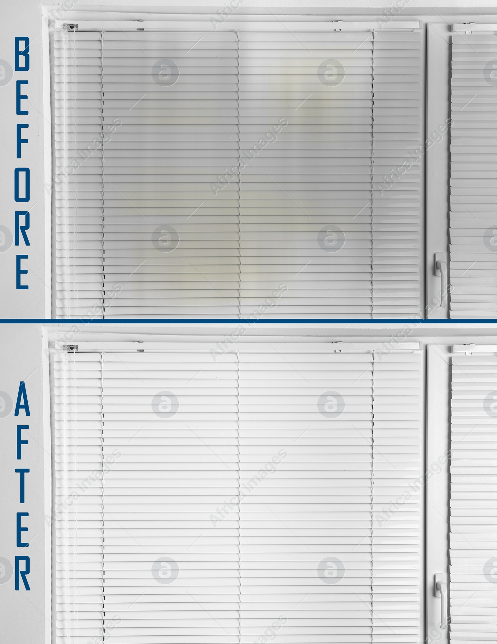 Image of Window with closed blinds before and after cleaning