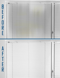 Image of Window with closed blinds before and after cleaning