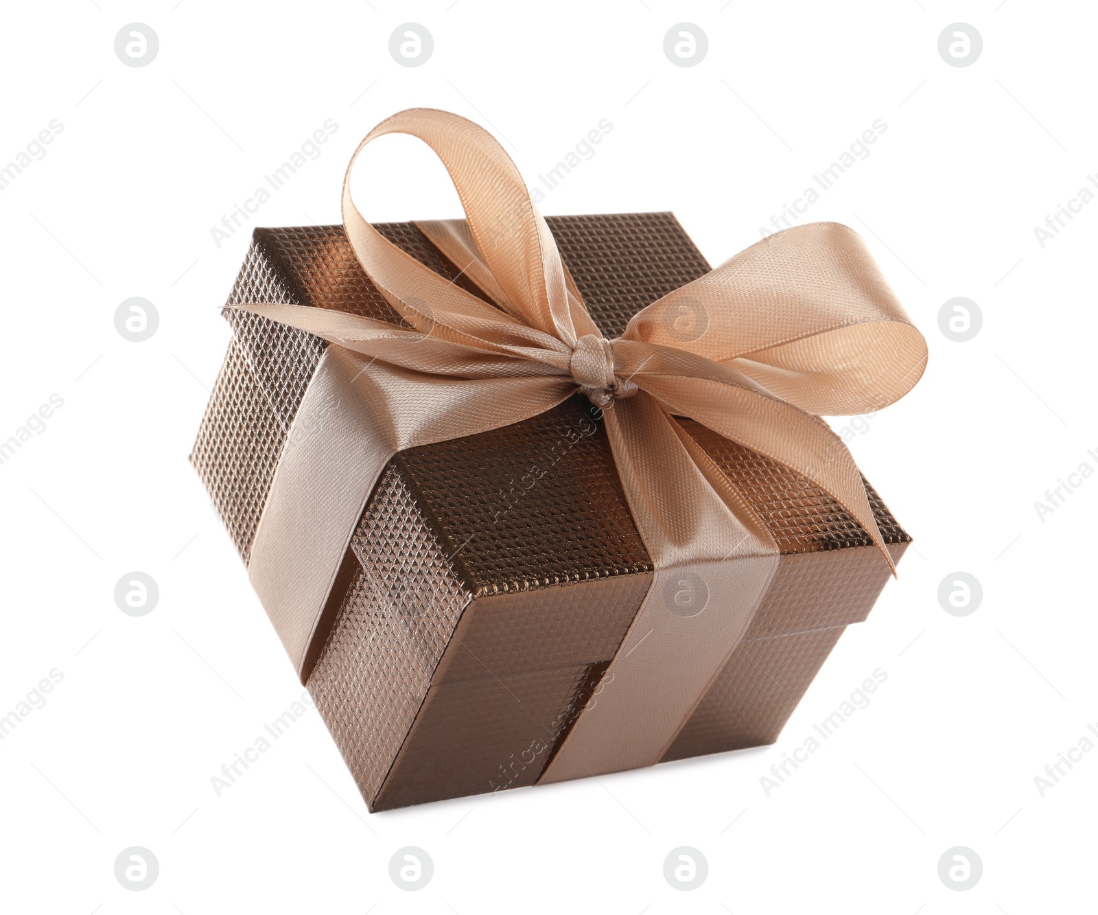 Photo of Beautiful gift box with ribbon and bow on white background