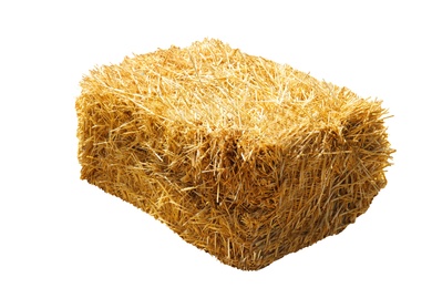 Image of Dried hay bale isolated on white. Agriculture industry