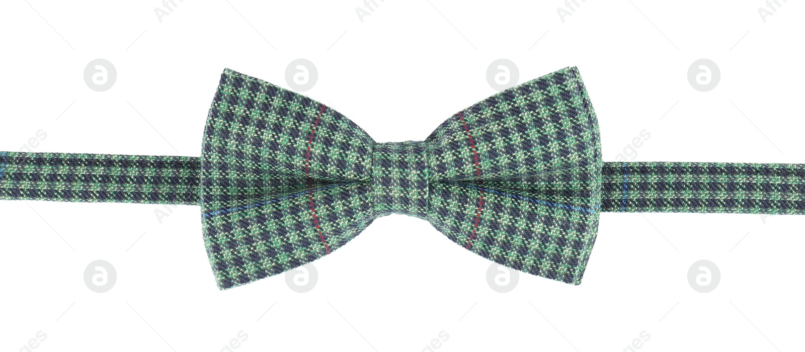 Photo of Stylish checkered bow tie isolated on white