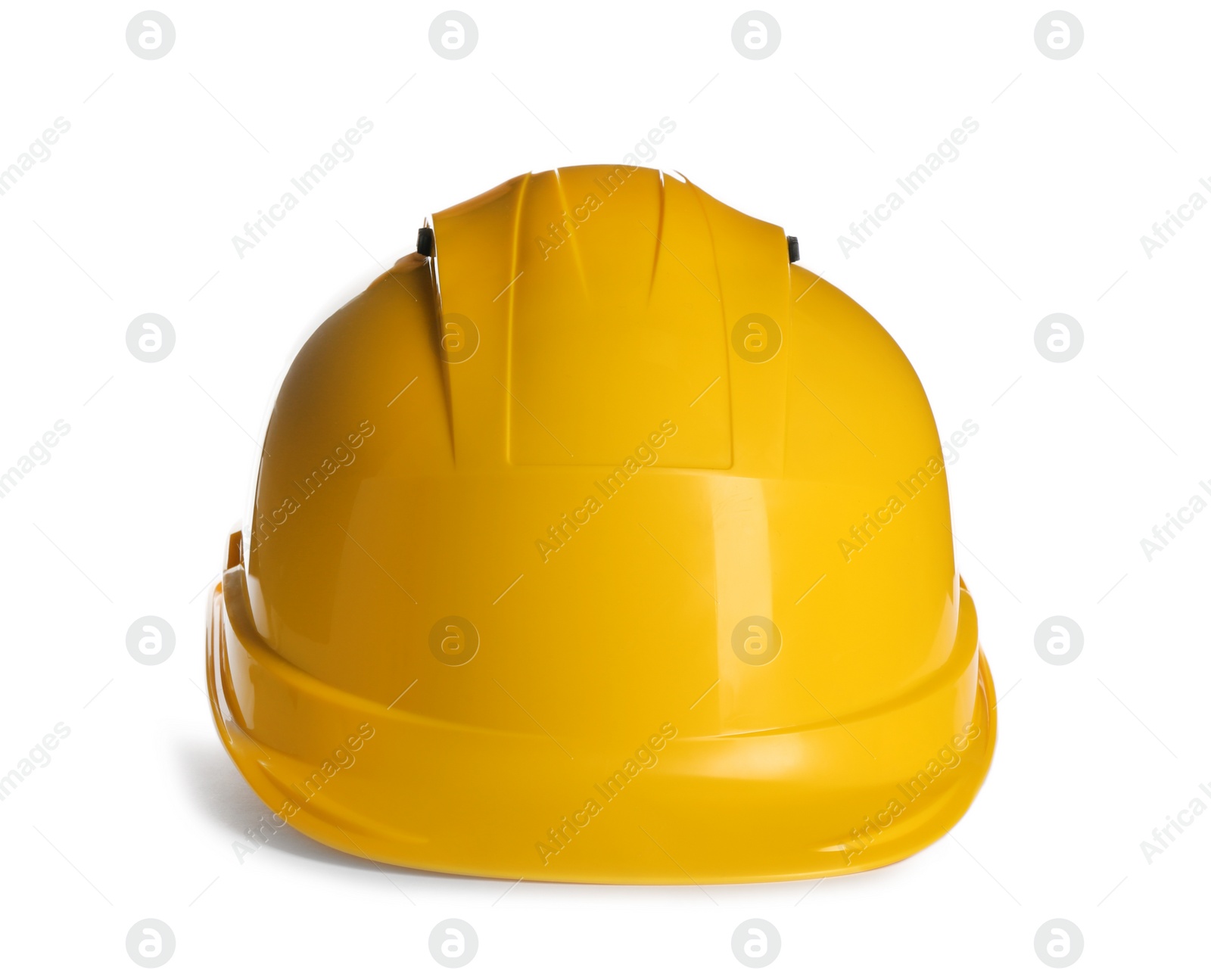 Photo of Protective hard hat on white background. Safety equipment