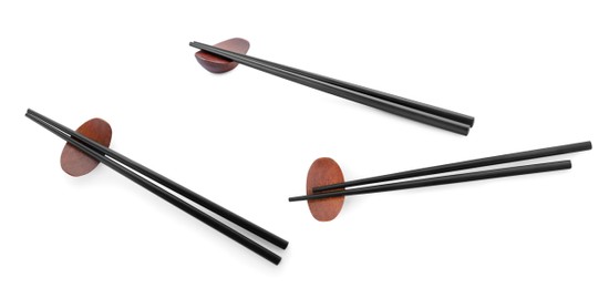 Image of Collage with black chopsticks isolated on white