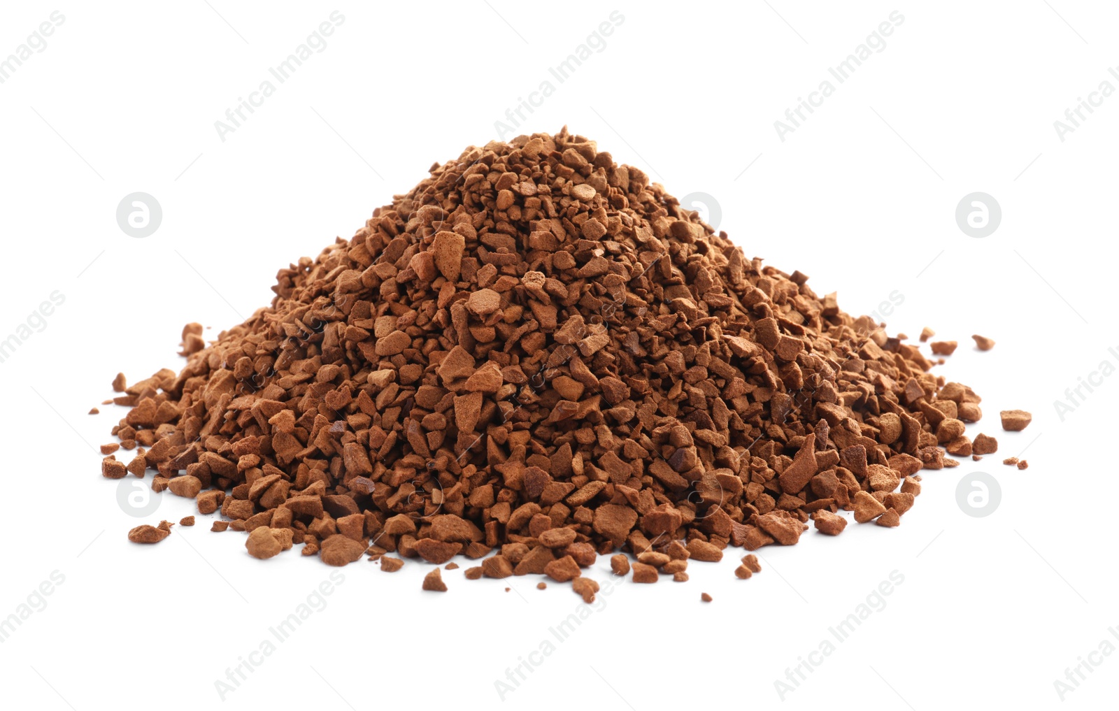 Photo of Heap of aromatic instant coffee isolated on white