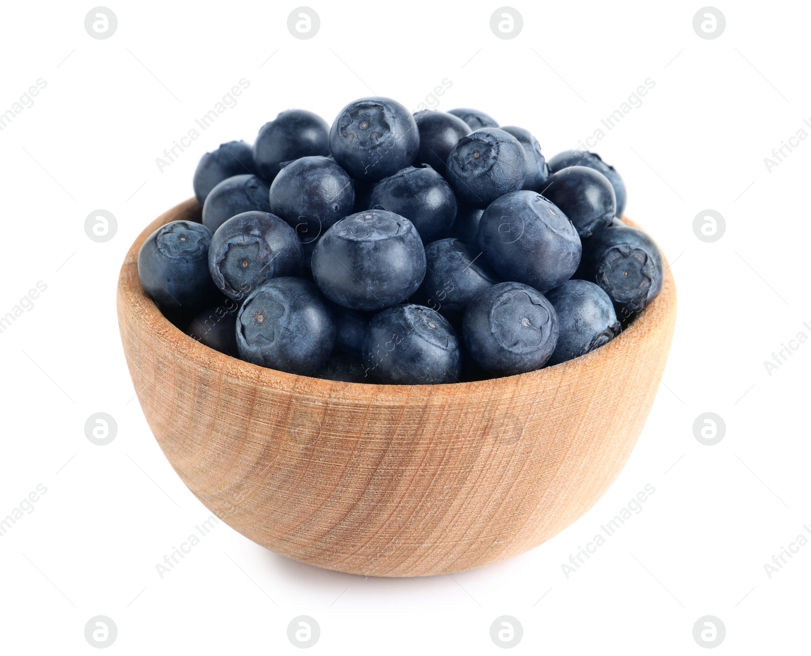 Photo of Bowl of fresh raw blueberries isolated on white