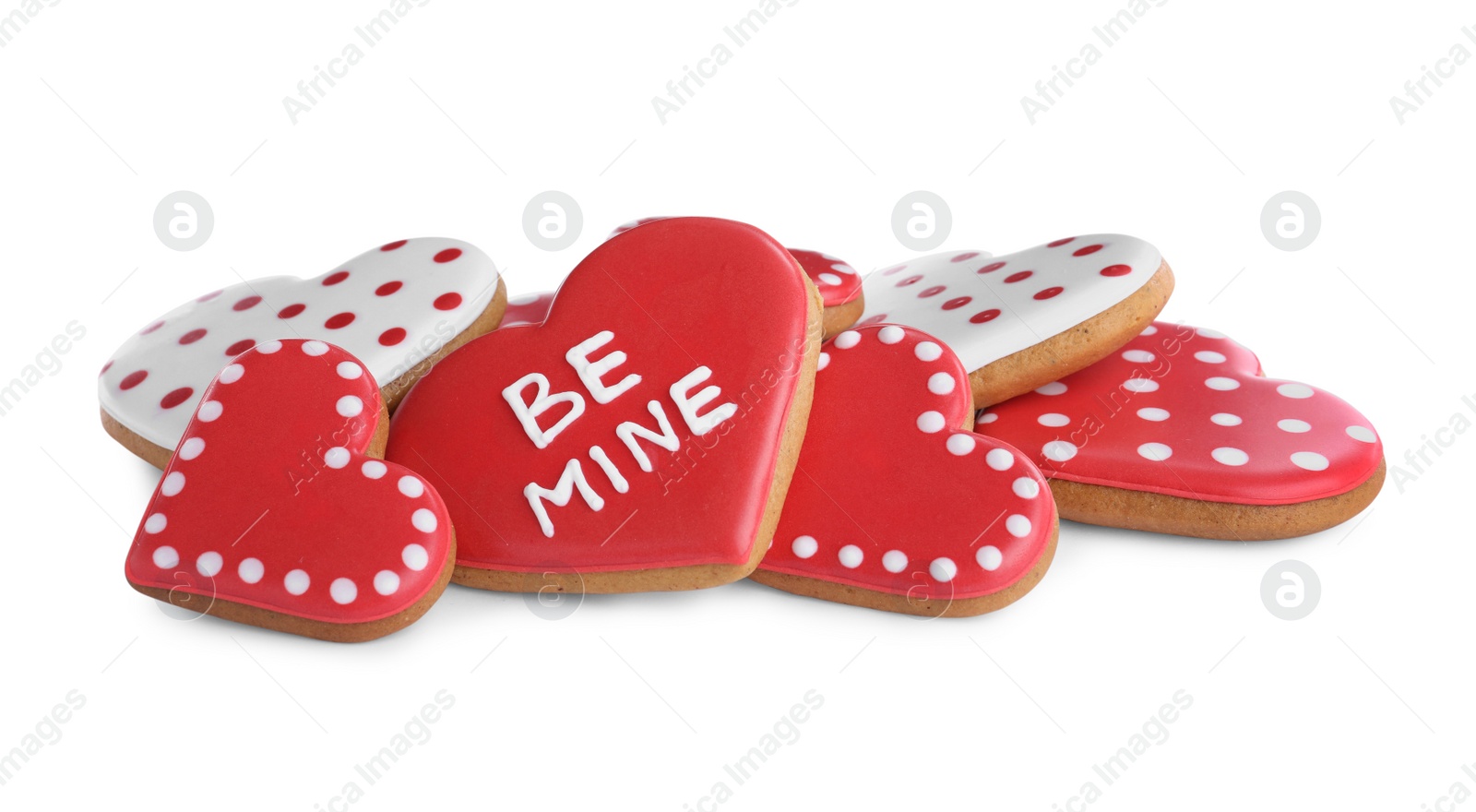 Photo of Delicious heart shaped cookies on white background. Valentine's Day