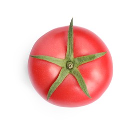Photo of Whole ripe red tomato isolated on white, top view