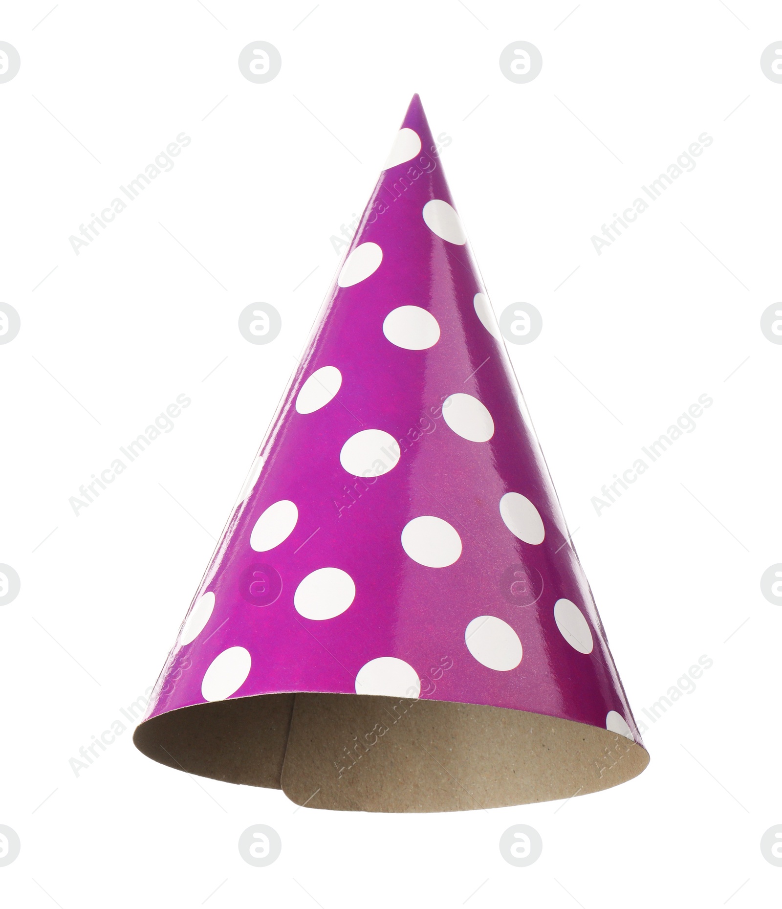 Photo of One purple party hat isolated on white