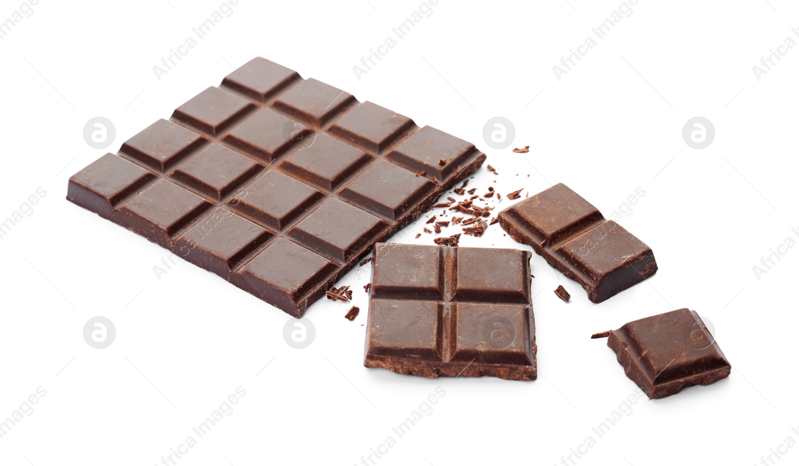 Photo of Delicious black chocolate on white background