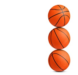 Image of Stack of basketball balls on white background. Space for text