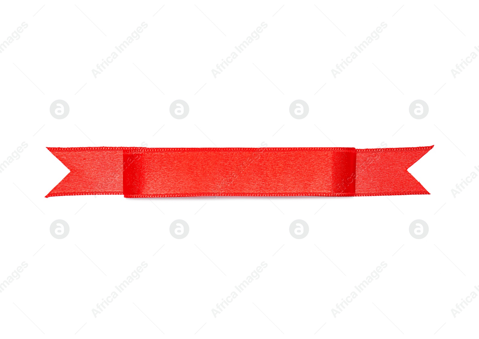 Photo of Simple red ribbon on white background, top view