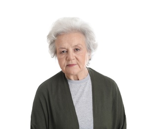 Photo of Portrait of mature woman isolated on white