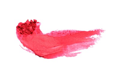 Smear of bright lipstick on white background, top view