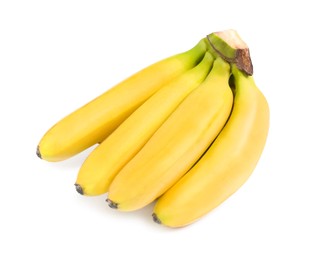 Cluster of ripe baby bananas on white background