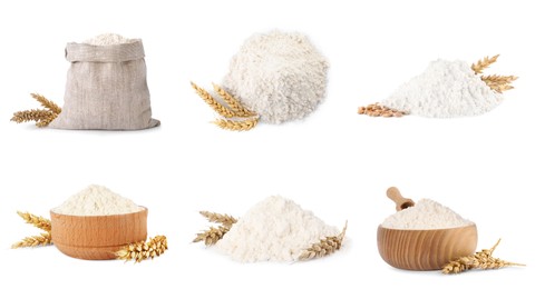 Image of Set with wheat flour on white background