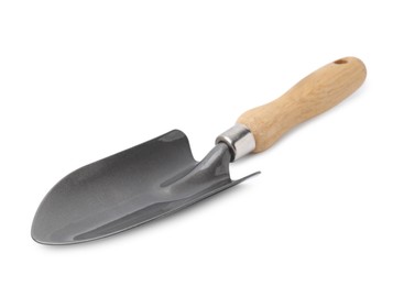Photo of One trowel isolated on white. Gardening tool