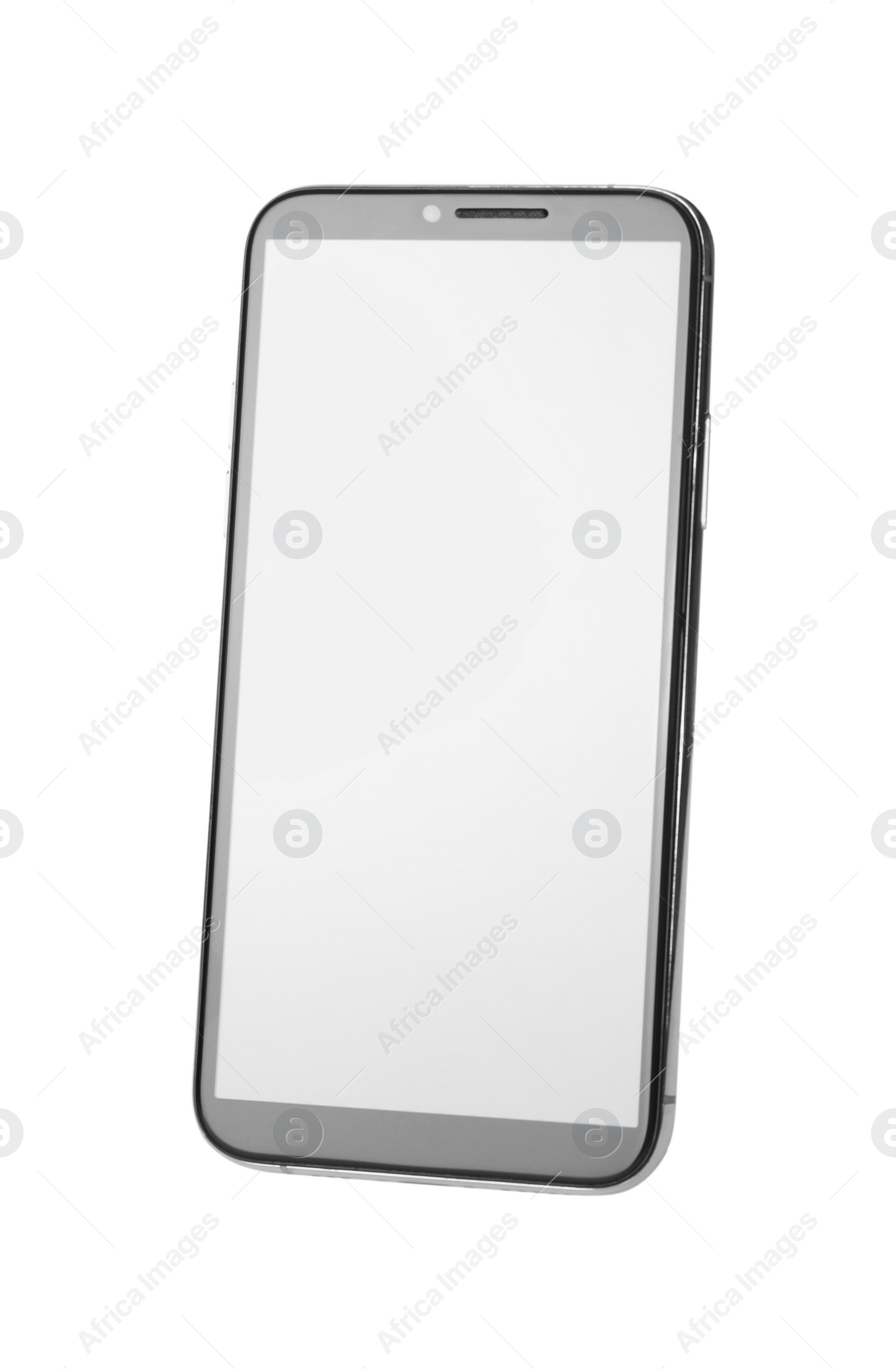 Photo of Modern smartphone with blank screen isolated on white