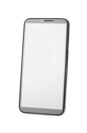 Modern smartphone with blank screen isolated on white