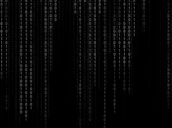 Illustration of Binary code in digital space. 1s and 0s on black background