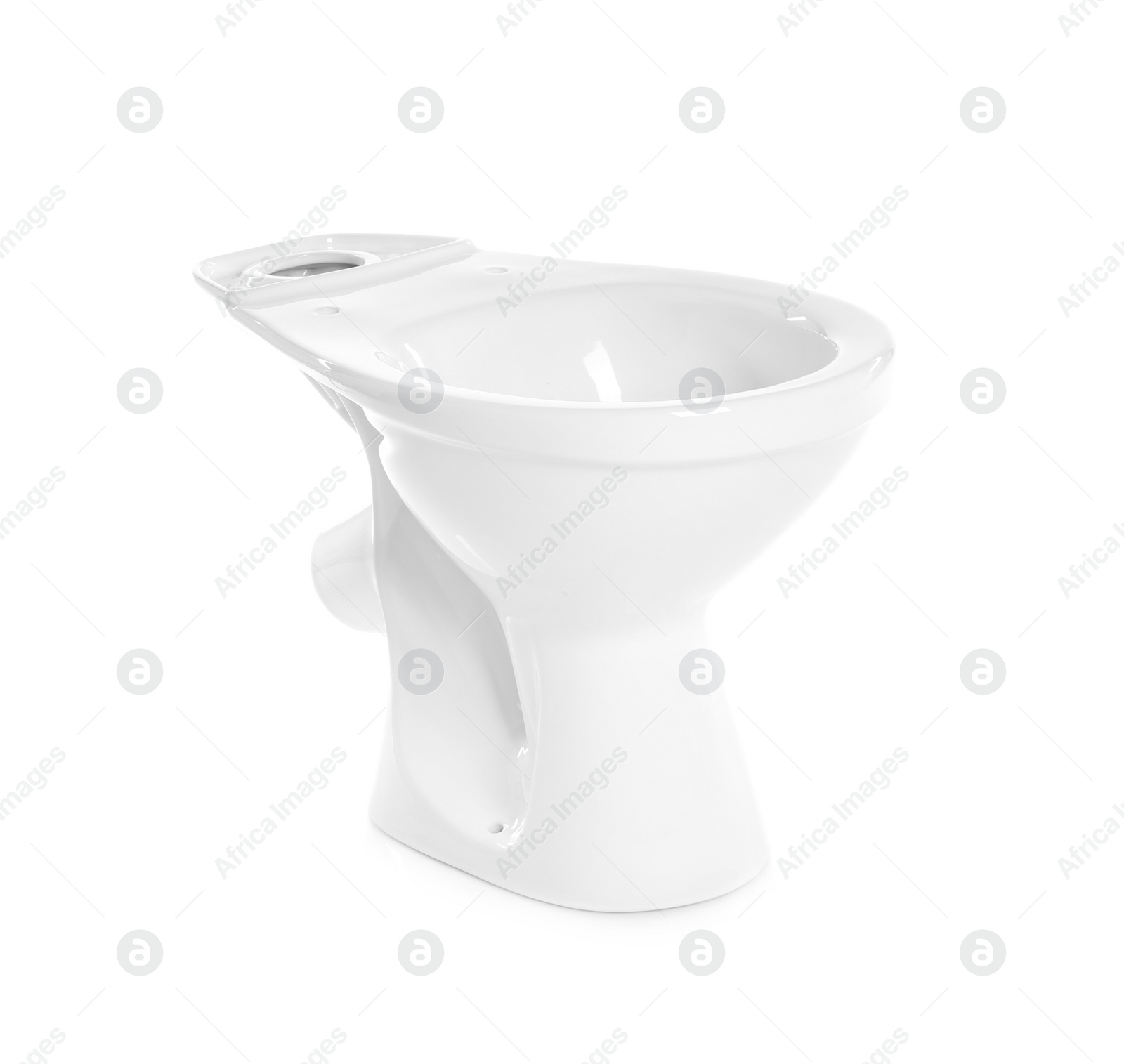 Photo of New ceramic toilet bowl on white background