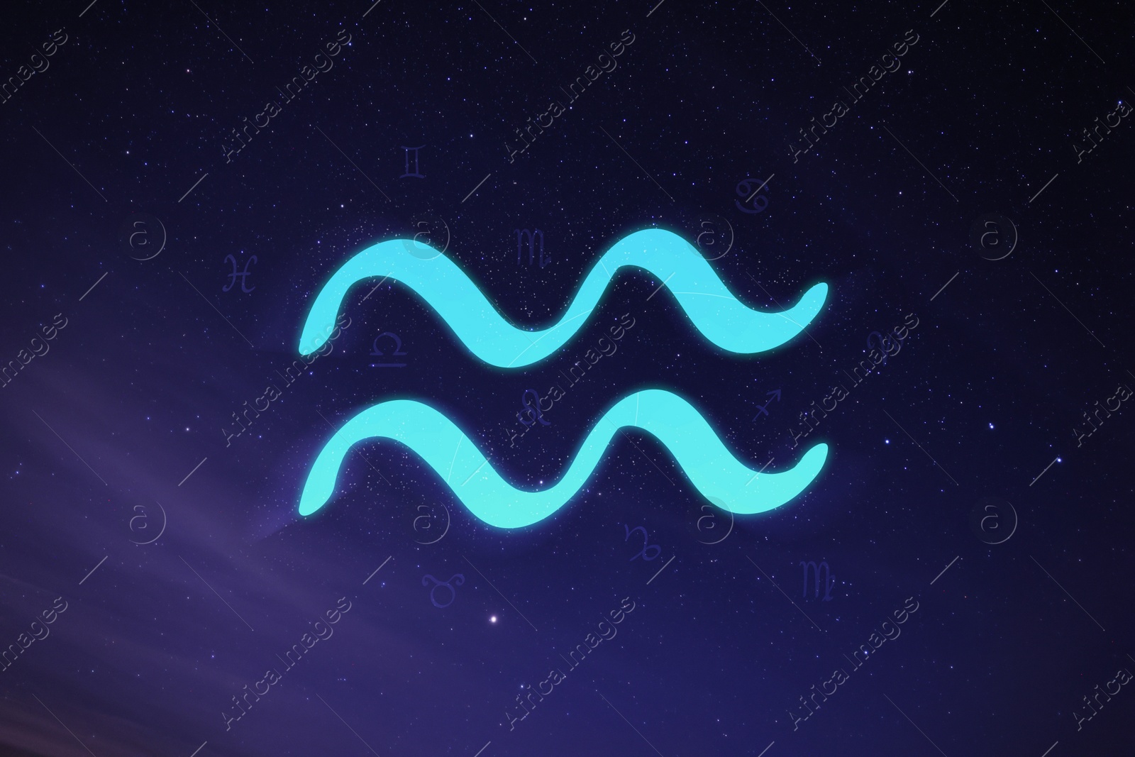 Illustration of Aquarius astrological sign in night sky with beautiful sky