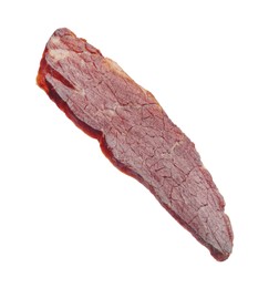 Photo of Piece of delicious beef jerky isolated on white