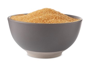 Bowl of granulated brown sugar isolated on white