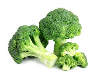 Photo of Fresh green broccoli on white background. Organic food