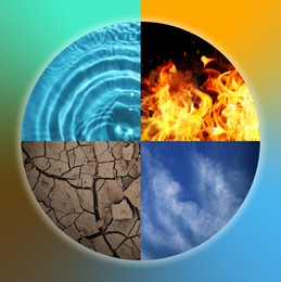 Image of Set of four elements on color background. Air, Earth, Fire and Water