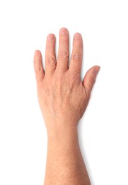 Photo of Closeup view of woman's hands with aging skin, top view