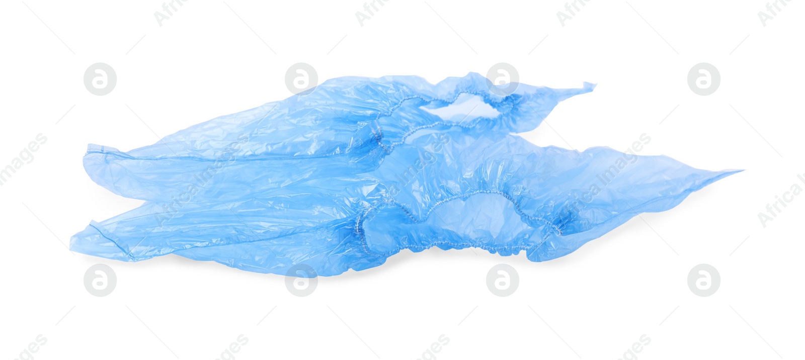 Photo of Pair of blue medical shoe covers isolated on white