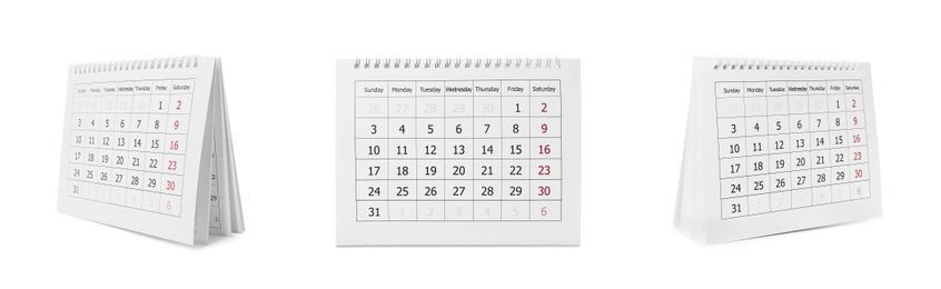 Image of Collage of paper calendar on white background