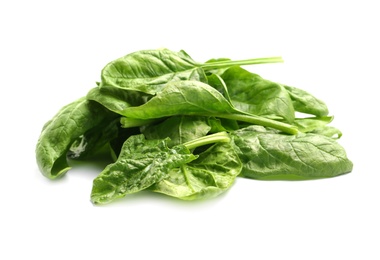 Pile of fresh spinach leaves isolated on white